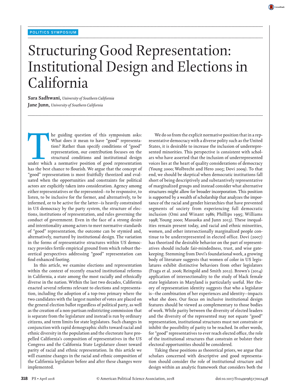 Institutional Design and Elections in California