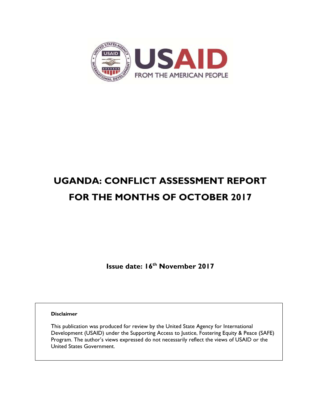 Uganda: Conflict Assessment Report for the Months of October 2017