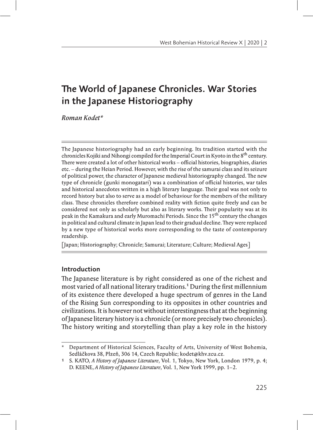 The World of Japanese Chronicles. War Stories in the Japanese Historiography
