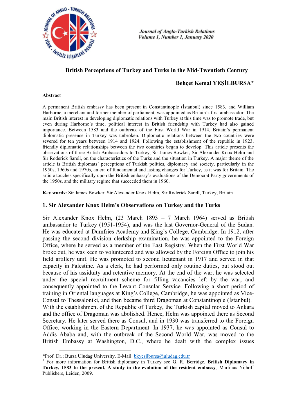 British Perceptions of Turkey and Turks in the Mid-Twentieth Century