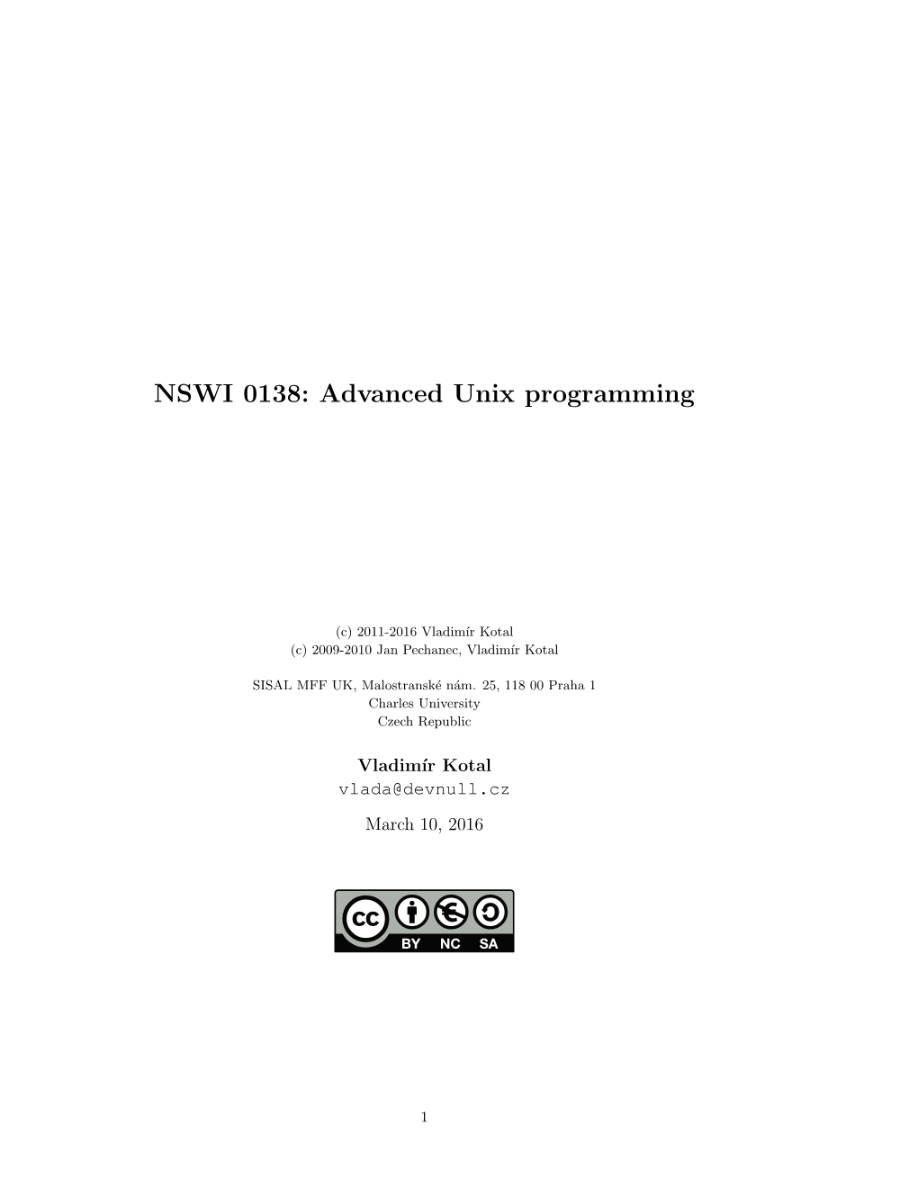 NSWI 0138: Advanced Unix Programming