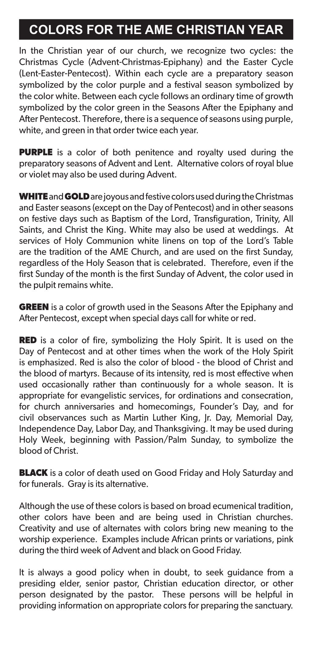 2021 Liturgical Colors Calendar