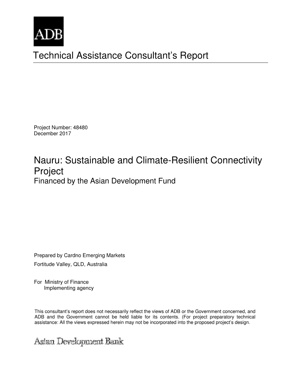 Technical Assistance Consultant's Report Nauru: Sustainable and Climate-Resilient Connectivity Project