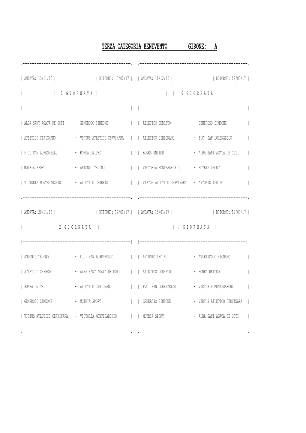 Calendari 3° Cat. DP BENEVENTO