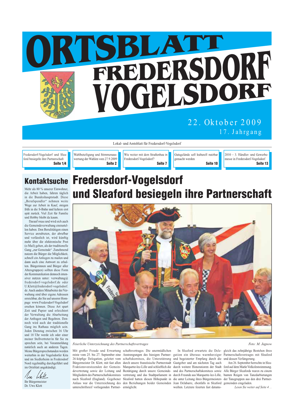 Fredersdorf-Vogelsdorf Und Sleaford Besiegeln Ihre Partnerschaft