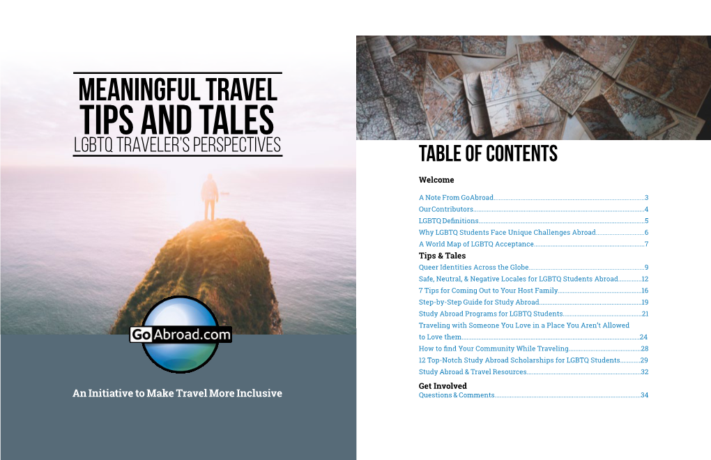 MEANINGFUL TRAVEL TIPS and Tales LGBTQ Traveler’S Perspectives Table of Contents