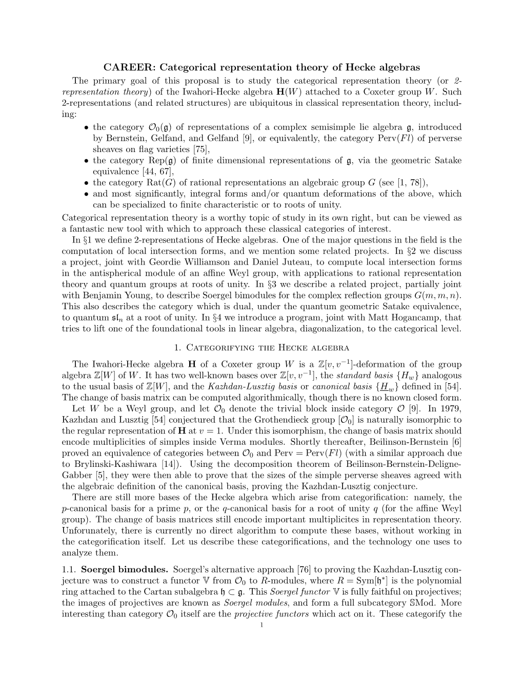 CAREER: Categorical Representation Theory of Hecke Algebras