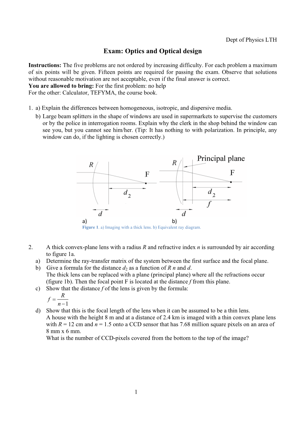 Exam: Optics and Optical Design