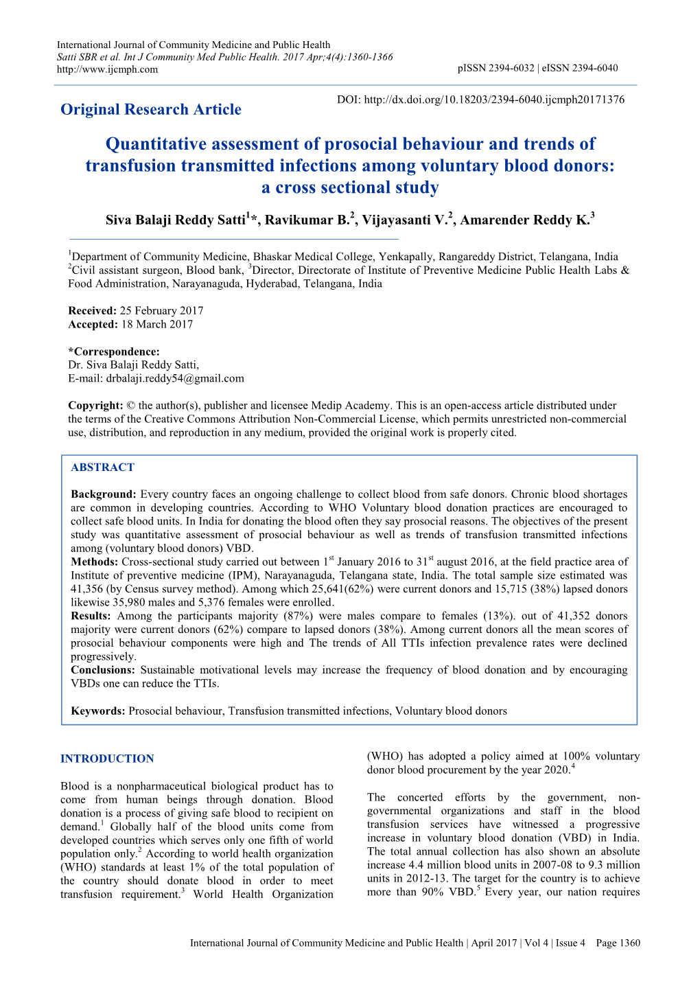 Quantitative Assessment of Prosocial Behaviour and Trends of Transfusion Transmitted Infections Among Voluntary Blood Donors: a Cross Sectional Study