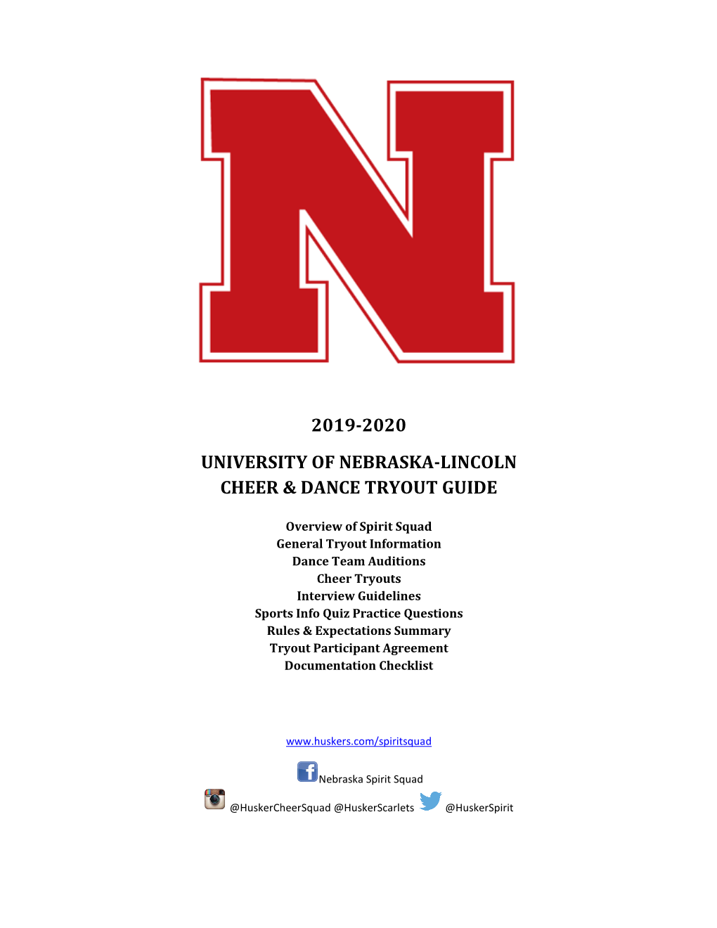 2019-2020 University of Nebraska-Lincoln Cheer & Dance Tryout Guide