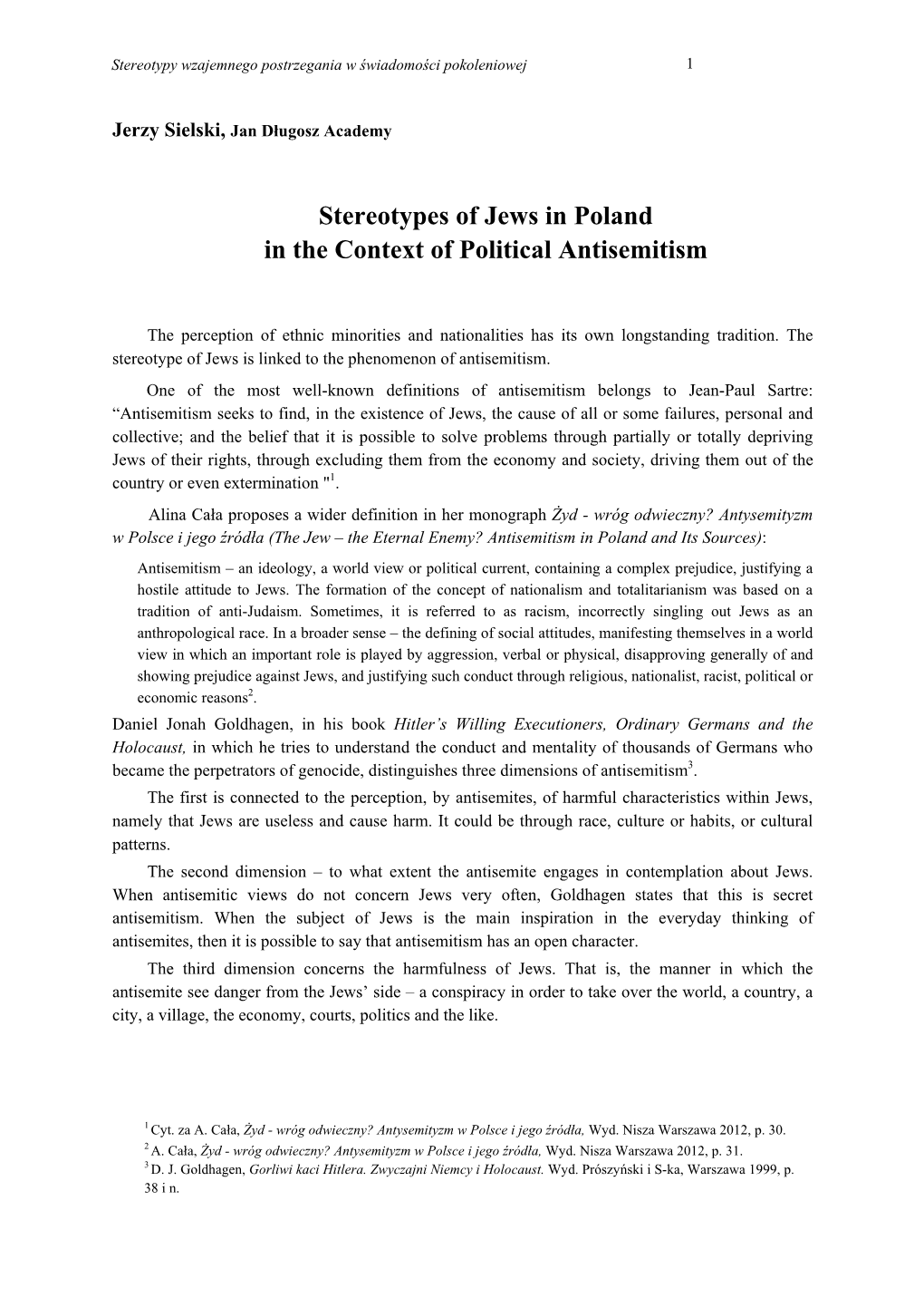 Stereotypes of Jews in Poland in the Context of Political Antisemitism