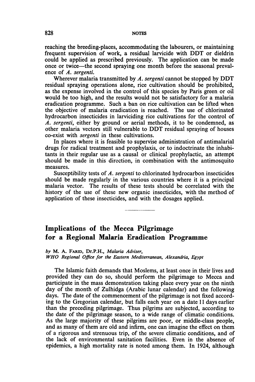 Implications of the Mecca Pilgrimage for a Regional Malaria Eradication Programme by M