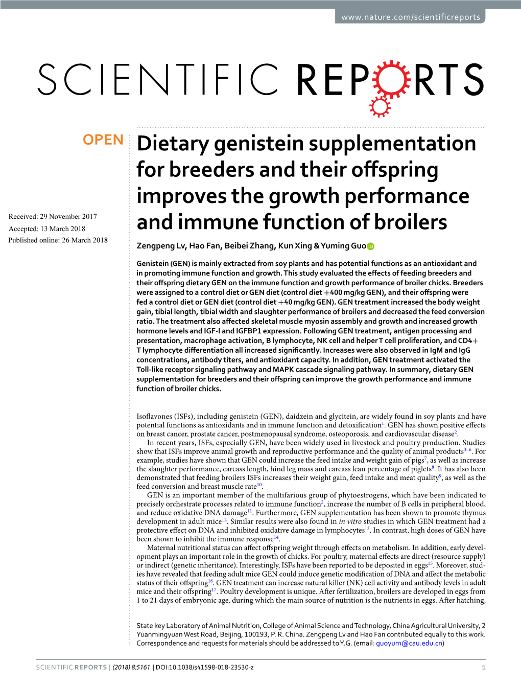 Dietary Genistein Supplementation for Breeders and Their Offspring