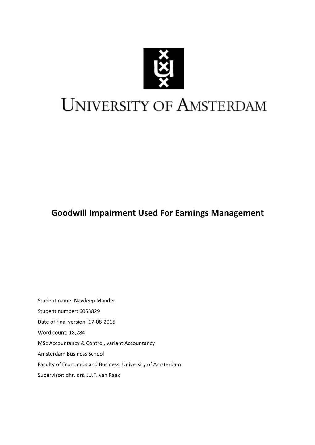 Goodwill Impairment Used for Earnings Management