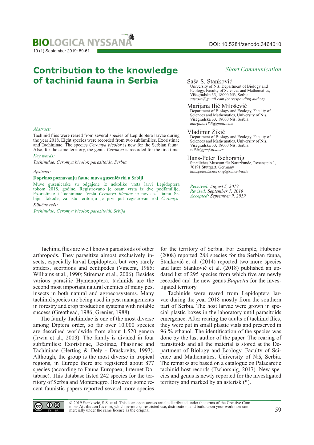 Stanković Et Al., 2019, Biologica Nyssana 10(1)