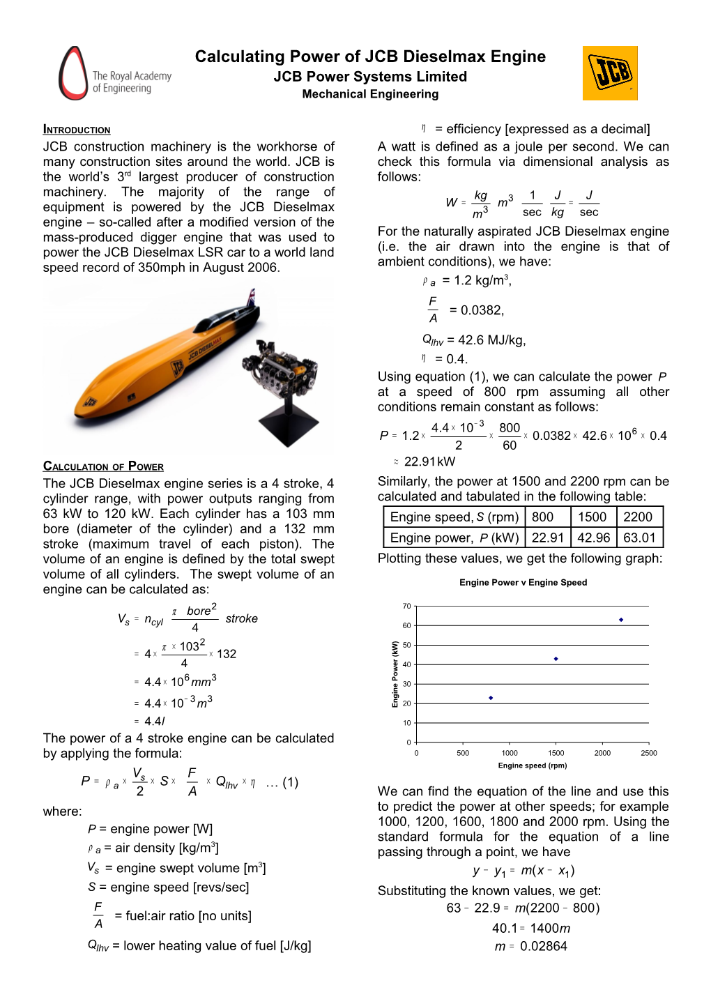 Calculating Power of JCB Dieselmax Engine JCB Power Systems Limited Mechanical Engineering