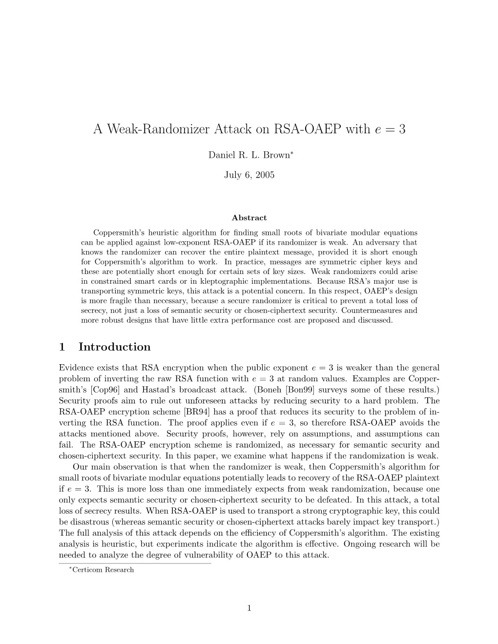 A Weak-Randomizer Attack on RSA-OAEP with E = 3