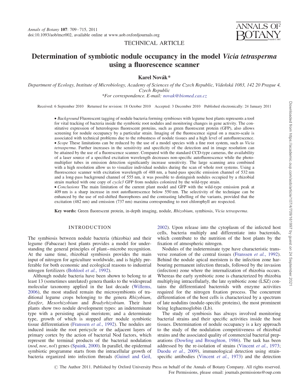 Determination of Symbiotic Nodule Occupancy in the Model Vicia Tetrasperma Using a ﬂuorescence Scanner