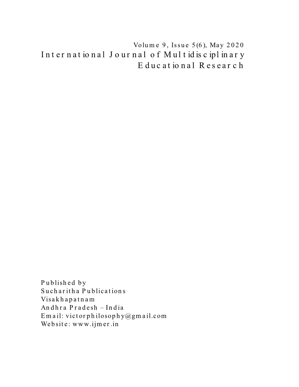 International Journal of Multidisciplinary Educational Research