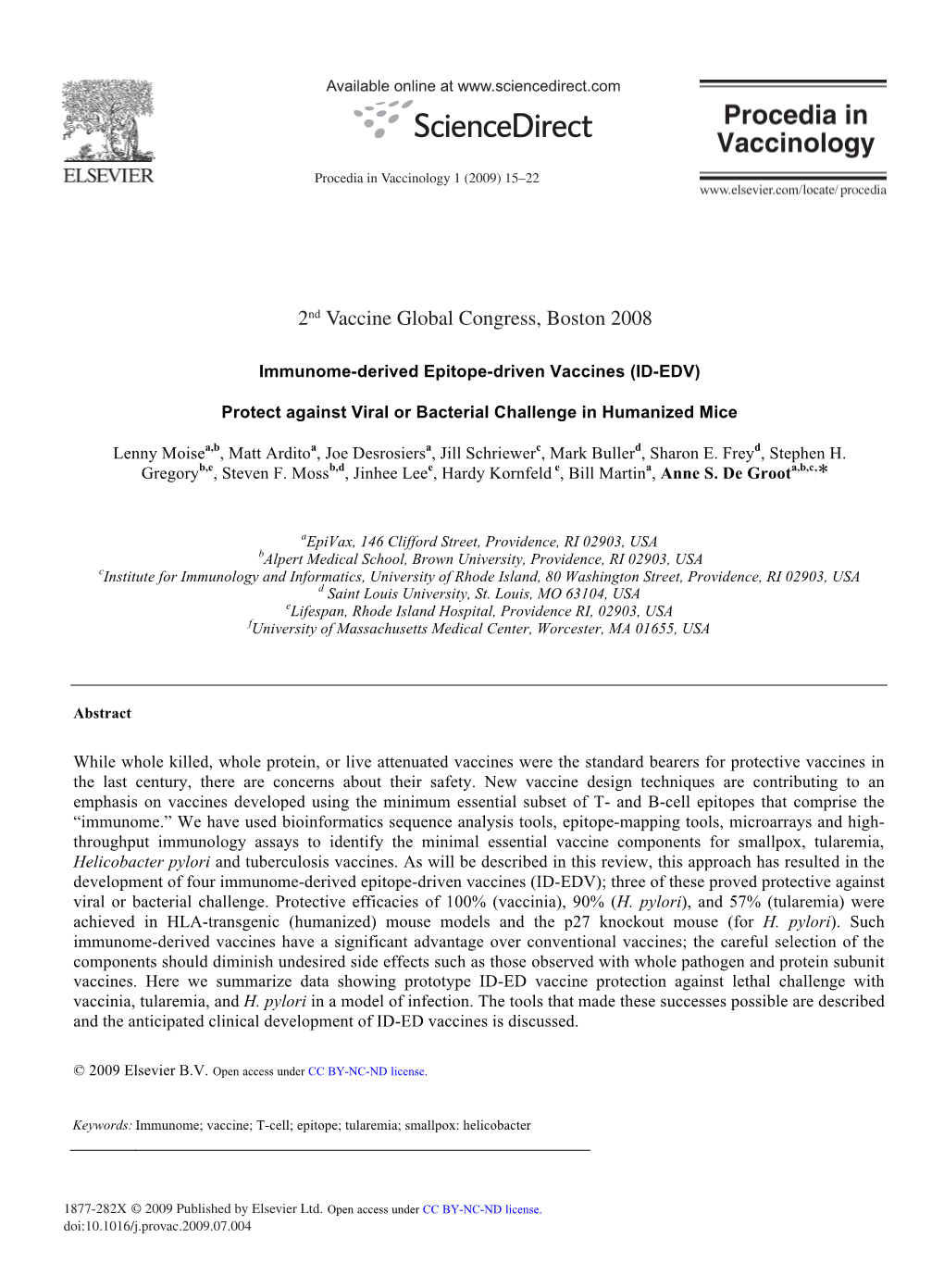 Immunome-Derived Epitope-Driven Vaccines (ID-EDV)