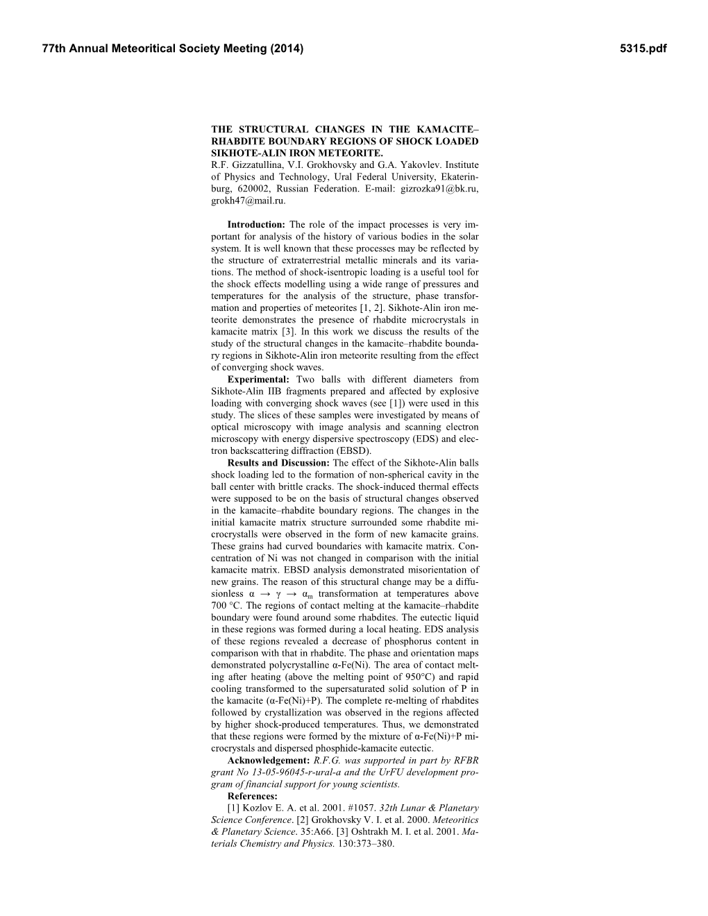 The Structural Changes in the Kamacite– Rhabdite Boundary Regions of Shock Loaded Sikhote-Alin Iron Meteorite