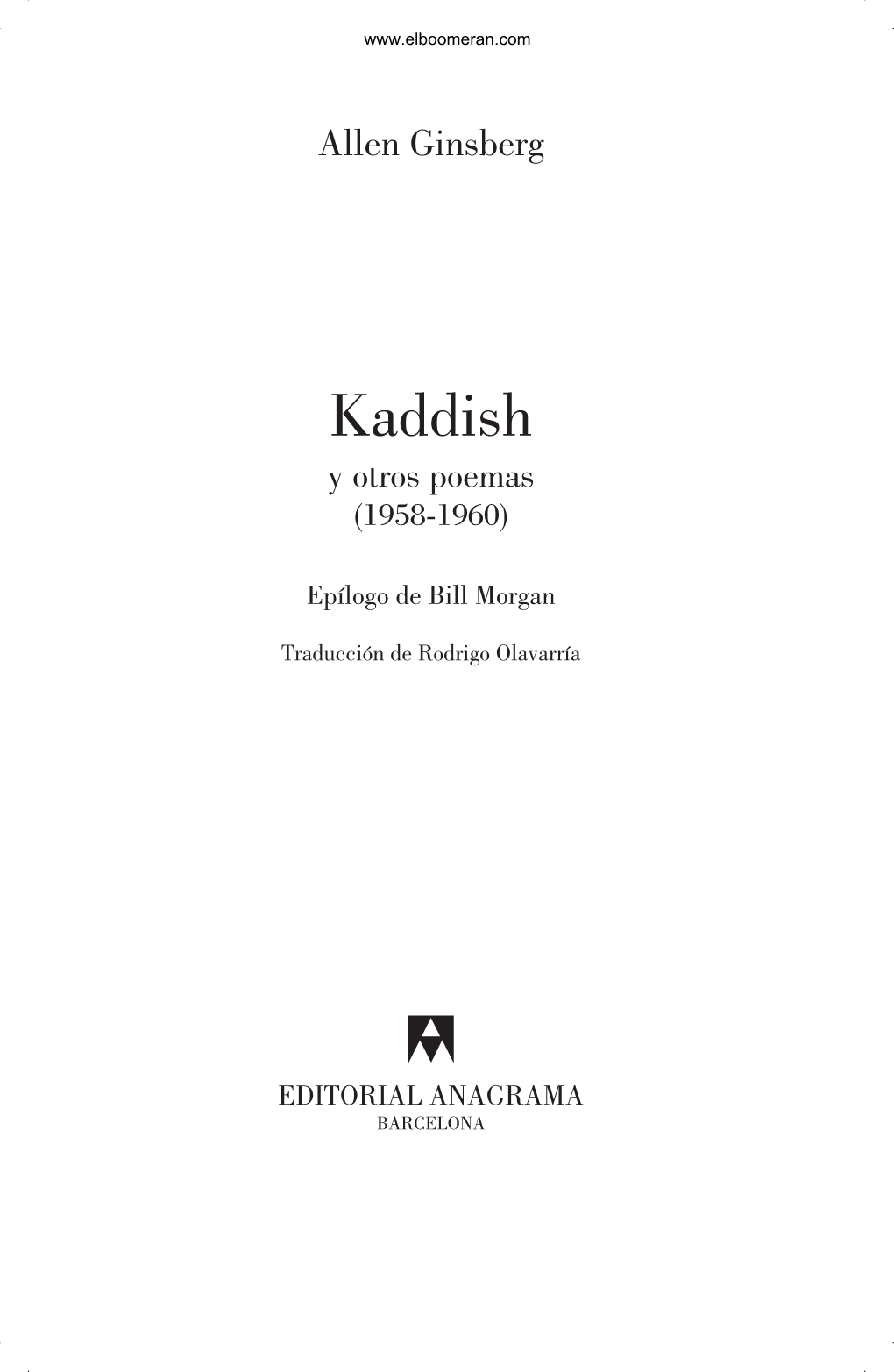 Kaddish Y Otros Poemas (1958-1960)