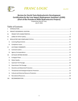 North Twin Certification Review Report