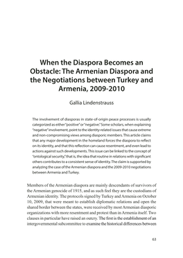The Armenian Diaspora and the Negotiations Between Turkey and Armenia, 2009-2010