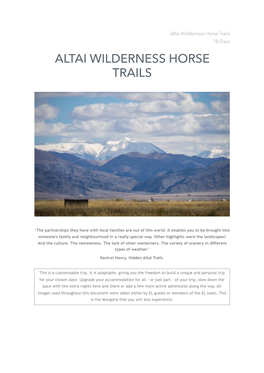 Altai Wilderness Horse Trails 18 Days ALTAI WILDERNESS HORSE