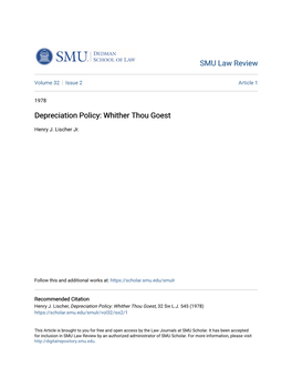 Depreciation Policy: Whither Thou Goest