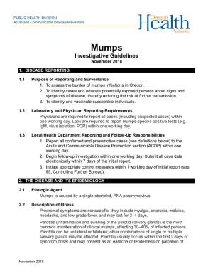Investigative Guidelines: Mumps