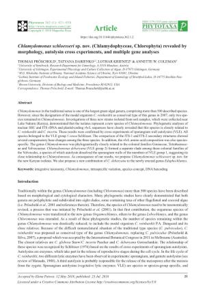 Chlamydomonas Schloesseri Sp. Nov. (Chlamydophyceae, Chlorophyta) Revealed by Morphology, Autolysin Cross Experiments, and Multiple Gene Analyses