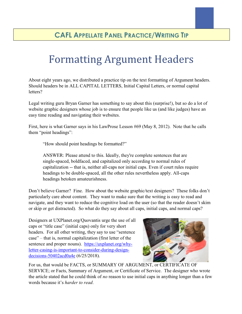 Formatting Argument Headers