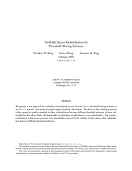 Verifiable Secret Redistribution for Threshold Sharing Schemes