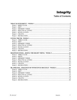 Integrity Table of Contents