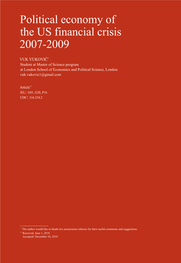 Political Economy of the Us Financial Crisis 2007-2009