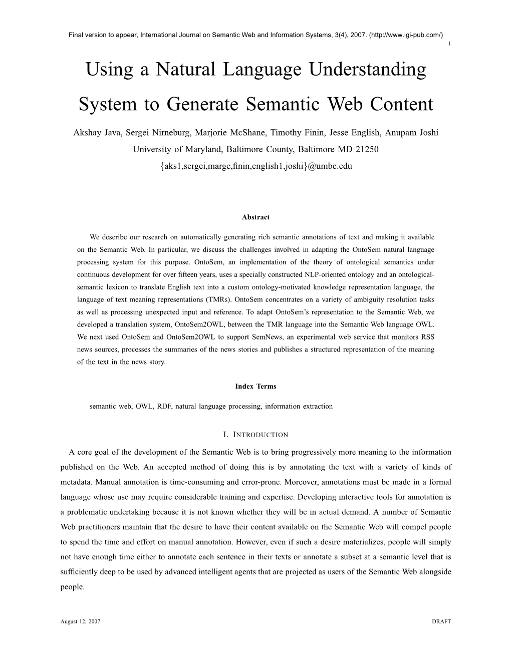 Using a Natural Language Understanding System to Generate Semantic Web Content