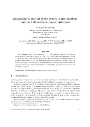 Extensions of Partial Cyclic Orders, Euler Numbers and Multidimensional Boustrophedons