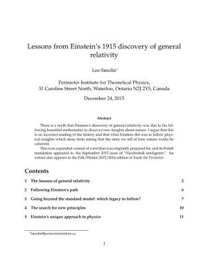 Lessons from Einstein's 1915 Discovery of General Relativity