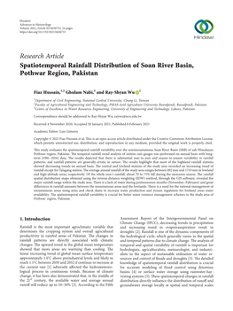 Research Article Spatiotemporal Rainfall Distribution of Soan River Basin, Pothwar Region, Pakistan