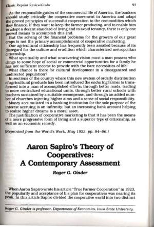 Aaron Sapiro's Theory of Cooperatives