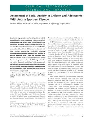 Assessment of Social Anxiety in Children and Adolescents with Autism Spectrum Disorder