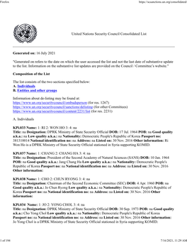 United Nations Security Council Consolidated List Generated On: 16 July 2021