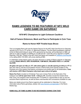 Rams Legends to Be Featured at Nfc Wild Card Game on Saturday