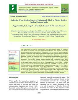 Irrigation Water Quality Status of Madanapalle Block in Chittor District, Andhra Pradesh, India