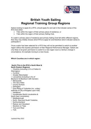 British Youth Sailing Regional Training Group Regions