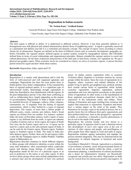 182 Regionalism in Indian Scenario