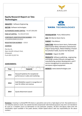 Equity Research Report on Tata Technologies
