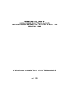 Operational and Financial Risk Management Control Mechanisms for Over-The-Counter Derivatives Activities of Regulated Securities Firms