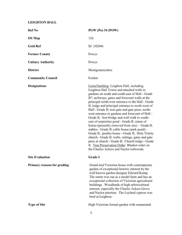 1 LEIGHTON HALL Ref No PGW (Po) 34 (POW) OS Map 126 Grid Ref SJ